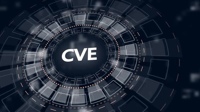 Futuristic HUD interface with CVE acronym in glowing white concentric circles and digital background