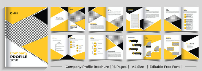 Modern creative brochure template layout design, 16-page corporate brochure editable template, minimal business company profile brochure design