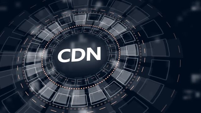 Futuristic Digital HUD Interface with CDN Acronym in white Content Delivery Network Technology