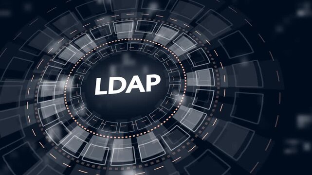 Futuristic HUD Interface with LDAP Acronym in Glowing white Circle and Dark Background LDAP technology