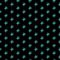  Sea turtle seamless pattern isolated on black background
