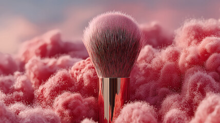 Soft pastel glowing blush brush standing vertical makeup tool cosmetic applicator beauty product makeup accessory cosmetic brush beauty tools makeup application cosmetic instrument generated AI