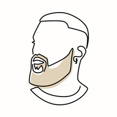 Profile of a bearded man one line drawing. Profile of a bearded man single line illustration. Profile of a bearded man minimalist line art. Profile of a bearded man vector art.