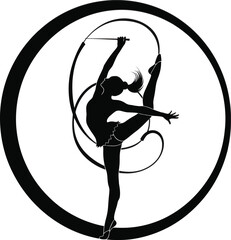 Rhythmic Gymnast Silhouette with Ribbon Vector