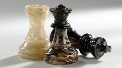 Black and white chess queens, Chess pieces, representing strategy, and intellectual challenge. Selective focus. 