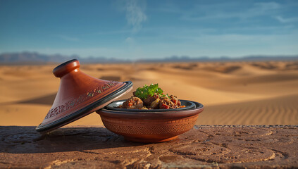 traditional moroccan tagine steaming with fragrant spices on a rustic worn table capturing rich cultural cuisine warm colors and authentic culinary heritage perfect for food travel and cooking themes
