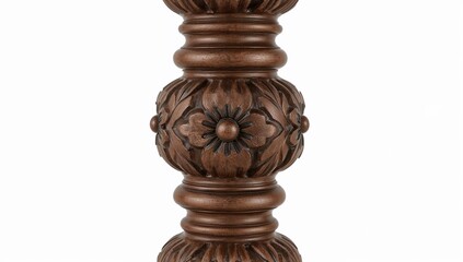 Detailed floral carved wooden table leg with ornate traditional design isolated on white background for interior decor projects