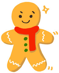 Cute Gingerbread Man Character Set with Christmas Outfits, Santa Hat, Red Scarf and Bow Tie