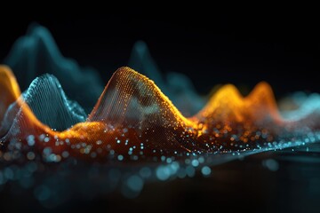 Abstract landscape of glowing, textured peaks and valleys