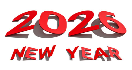 Number 2026 and text NEW YEAR isolated on white with shadow. Holiday concepts