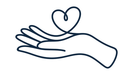  Minimalist line drawing of an open hand holding a heart—ideal for themes of care, compassion, charity, wellness, emotional support, healthcare, and elegant branding or design visuals