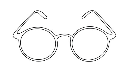 Minimalist black outline drawing of round eyeglasses with curved temples—ideal for icons, logos, fashion, education, vision care, branding, and clean graphic design applications