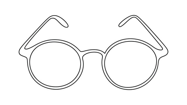  Minimalist black outline drawing of round eyeglasses with curved temples&mdash;ideal for icons, logos, fashion, education, vision care, branding, and clean graphic design applications