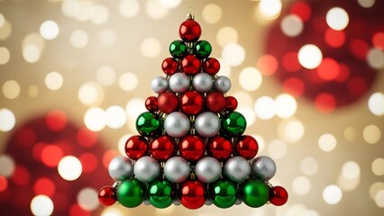 Christmas tree made of ornaments with bokeh lights background