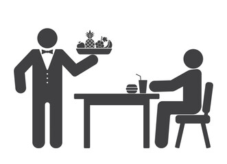 waiter person hold fruits dish and restaurant patron icon