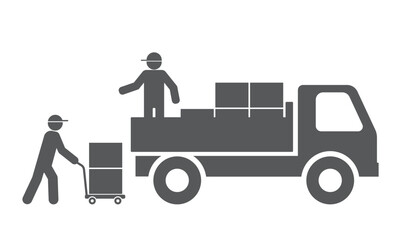 man loader with box on trolley load cargo truck icon