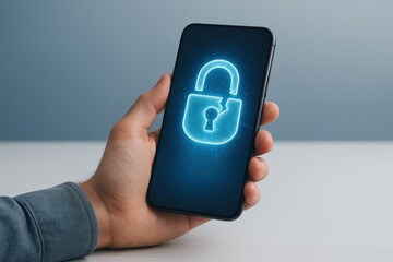 Smartphone Displaying Glowing Open Padlock Symbol