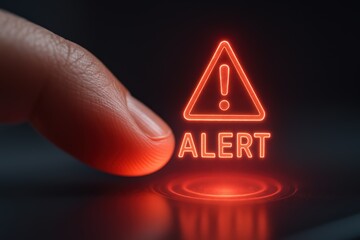 Finger Pressing Glowing Alert Symbol on Touchscreen
