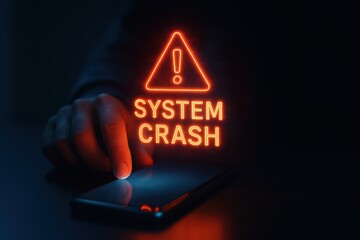 Smartphone Displaying System Crash Alert with Warning Symbol