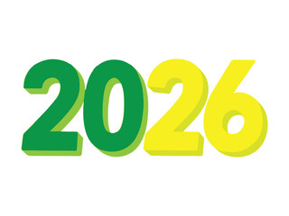 Bold and clean “2026” typography featuring bright green and yellow styling. Great for New Year branding, celebration posters, and modern festive graphics.