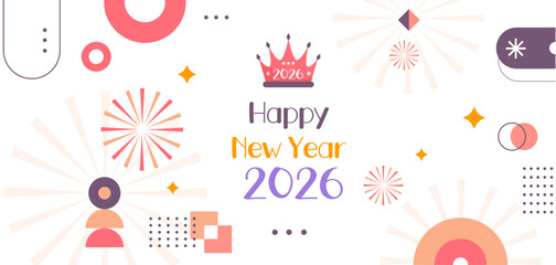 Happy New Year 2026 poster with crown, ideal for milestone years, parties, or illustrating elegant, modern, and celebratory holiday designs.