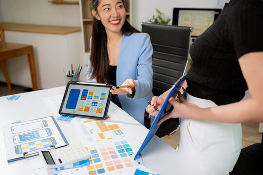 Development programmer team woman working in website a software and coding technology.