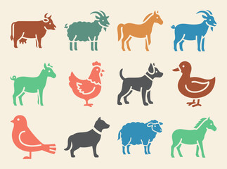 Farm Animals Cow Bell Sheep Goat Pig Horse Chicken Duck Set