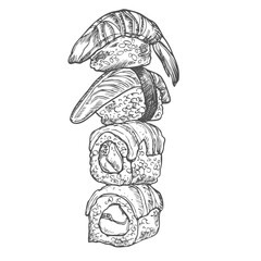 Beautiful hand drawn sushi, sketch design, doodle elements, great for textiles, banners, wallpapers, menus, background