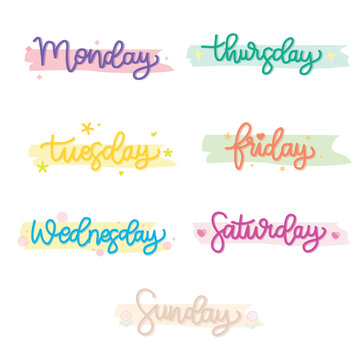 Colorfull days lettering with decoration for journaling, scrapbook or calender