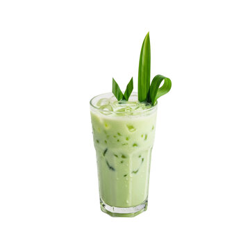 Fresh green thai pandan drink in a glass with a healthy pandan plant