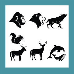 Black and white animal silhouettes set.