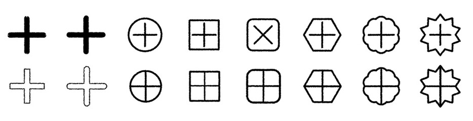 手書き風プラスボタンセット　黒線　Handwritten Plus Button Set (Black Line)