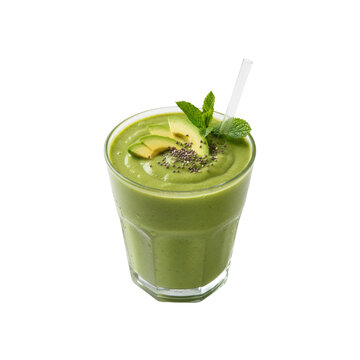 avocado smoothie thick creamy texture, glass cup, clean transparent png