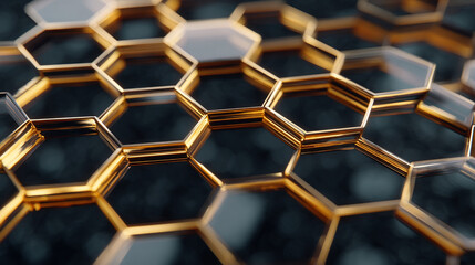 Obraz premium Honeycomb pattern made of golden lines on a dark surface during daytime