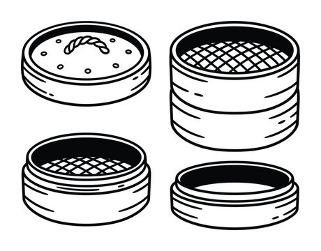 Asian steamer for cooking, bamboo baskets with covers, kitchen utensils, oriental food preparation