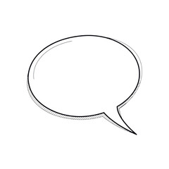 Fototapeta premium Single blank oval comic speech bubble illustration with a black sketchy outline, floating centrally on a transparent background and copy space. minimalist graphic communication concept