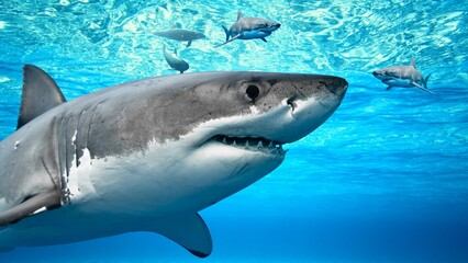 Obraz premium Wild Shark Swimming Gracefully in the Deep Sea