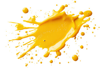 Yellow paint splash isolated on transparent background. Vibrant mustard splat isolated on white background.