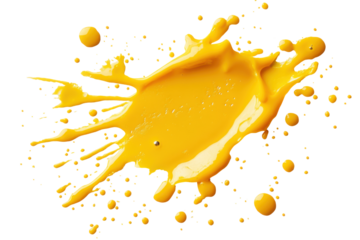 Yellow paint splash isolated on transparent background. Vibrant mustard splat isolated on white background.