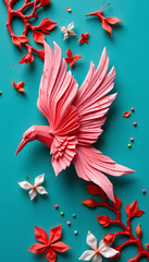 Japanese Origami Art Display Teal Background