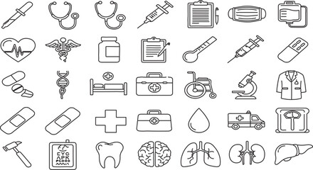 Collection of 15 medical and healthcare professional icons for digital and print use