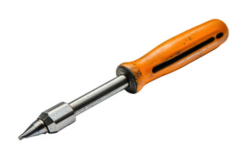 Orange handle screwdriver with metal tip isolated on transparent background. Closeup view screwdriver on white background.