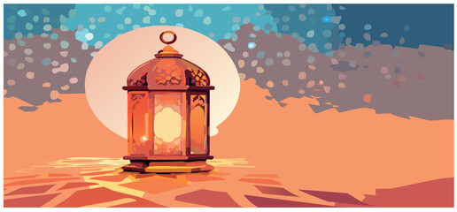 vector vintage lantern in the night for muslim background
