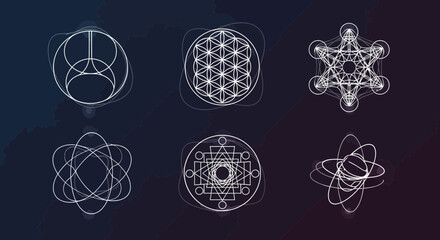 Sacred geometry symbols representing spirituality, balance, and interconnectedness, perfect for wellness and esoteric designs, conveying harmony and enlightenment