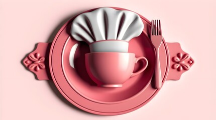 Modern 3D Cooking Channel logo with chef hat and fork, metallic rose gold circular emblem, premium culinary brand identity design on clean white background.