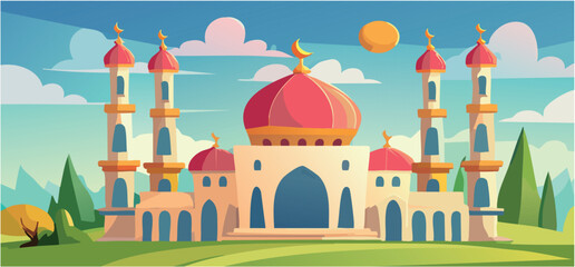 illustration of a mosque in the background