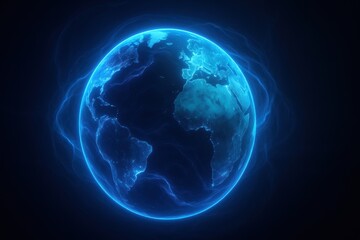Fototapeta premium Heat wave infrastructure Glowing blue planet Earth with electric aura, representing technology and innovation