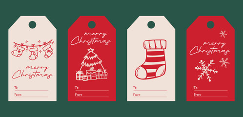 Red and Green Christmas Gift Tags with Stocking Tree Ornaments