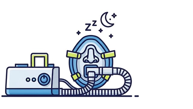 Illustration of a Cpap Machine with a Sleep Apnea Mask, Indicating Night Therapy
