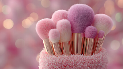 Pastel makeup brush set minimal arrangement cosmetic tools beauty product makeup application brushes beauty tools cosmetic accessories brush collection beauty industry generated AI